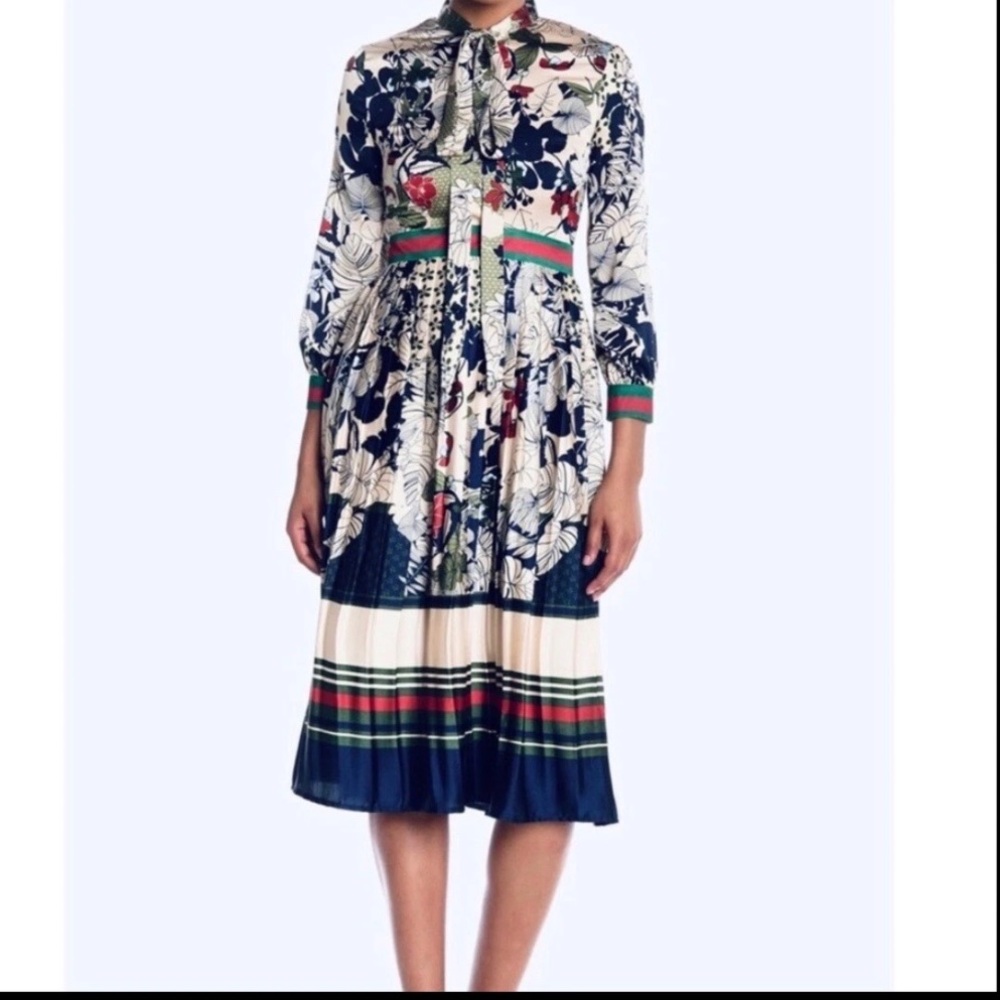 Dalia MacPhee | Tie Neck Printed Midi Dress, Size L - Picture 16 of 16